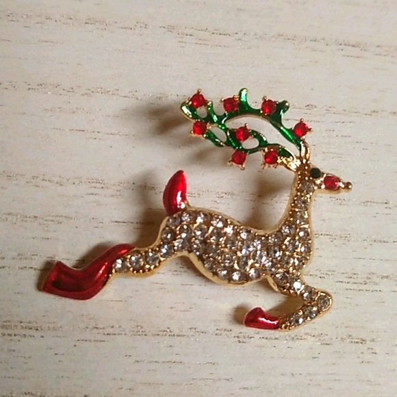😻 3 For $15 Prancing Bling Reindeer Brooch Pin - Picture 2 of 3